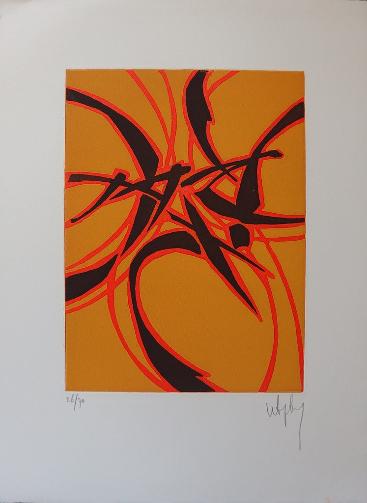 Robert WOGENSKY : Éclairs oranges et noirs - Lithographie (détail)