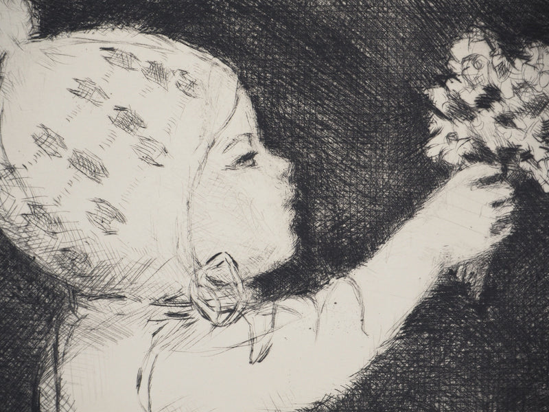 Hubert YENCESSE : Petit fille au bouquet - Gravure (détail)