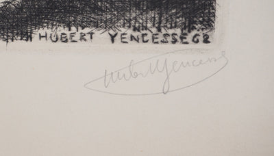 Hubert YENCESSE : Petit fille au bouquet - Gravure (détail)