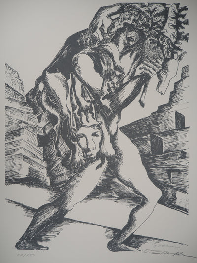 Ossip ZADKINE : Mythologie : Mythologie Hercule et la biche de Cérynie, 1960 - Lithographie