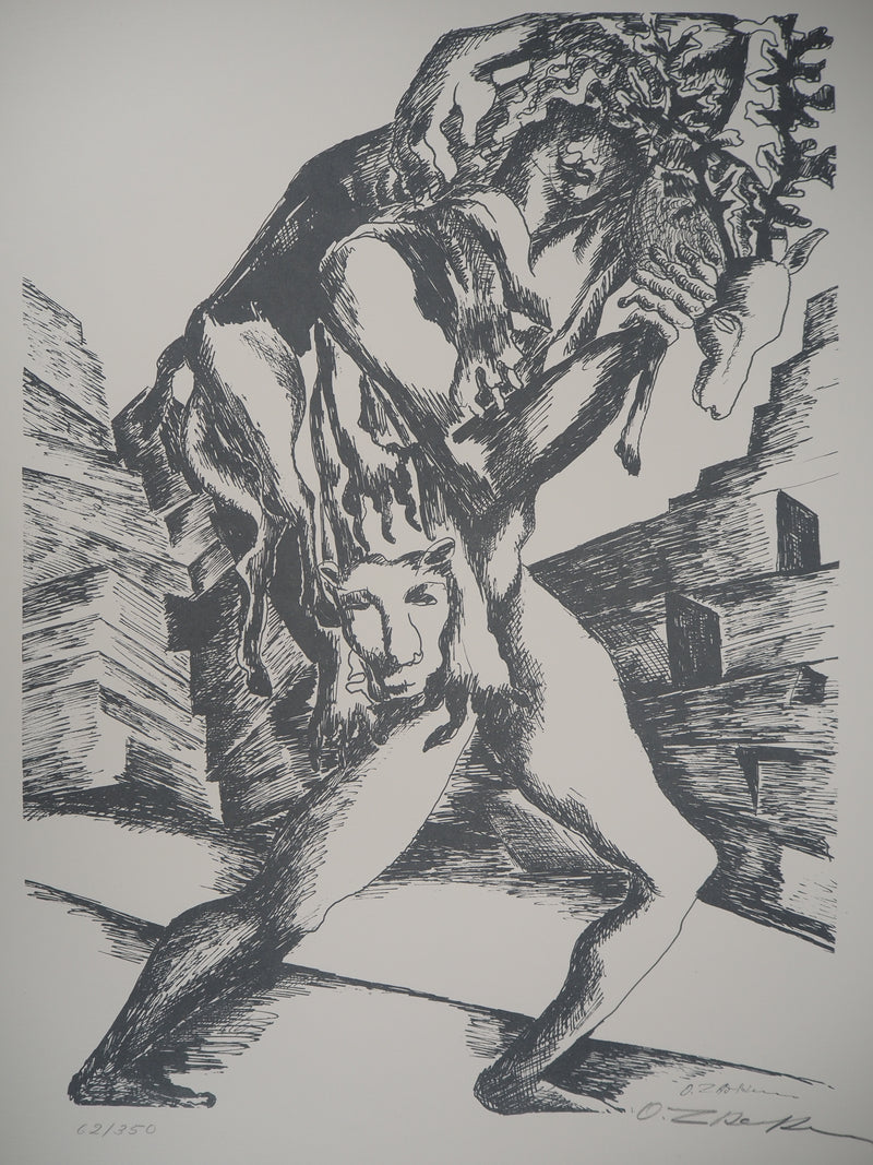 Ossip ZADKINE : Mythologie : Mythologie Hercule et la biche de Cérynie, 1960 - Lithographie