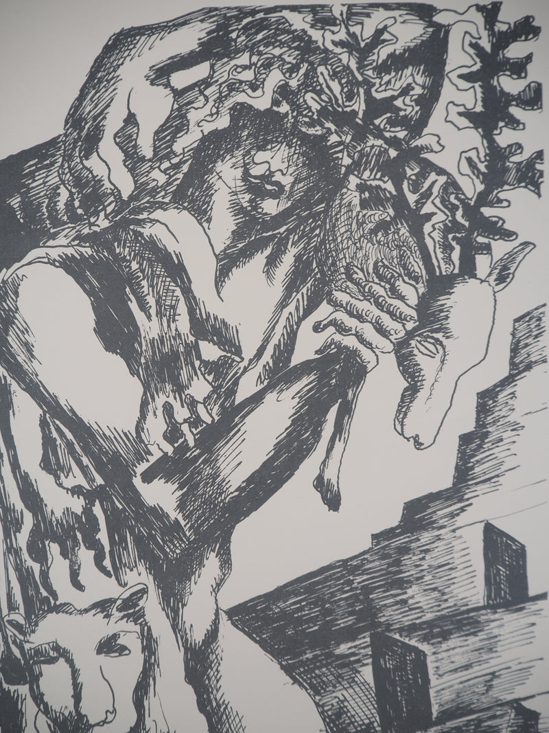 Ossip ZADKINE : Mythologie : Mythologie Hercule et la biche de Cérynie, 1960 - Lithographie (détail)