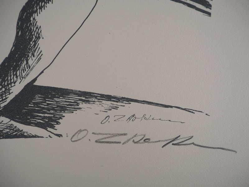 Ossip ZADKINE : Mythologie : Mythologie Hercule et la biche de Cérynie, 1960 - Lithographie (détail)