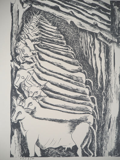 Ossip ZADKINE : Mythologie : Hercule et les écuries d'Augias, 1960 - Lithographie (détail)