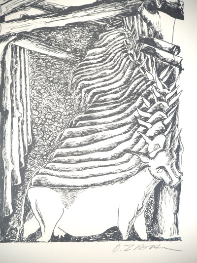 Ossip ZADKINE : Mythologie : Hercule et les écuries d'Augias, 1960 - Lithographie (détail)