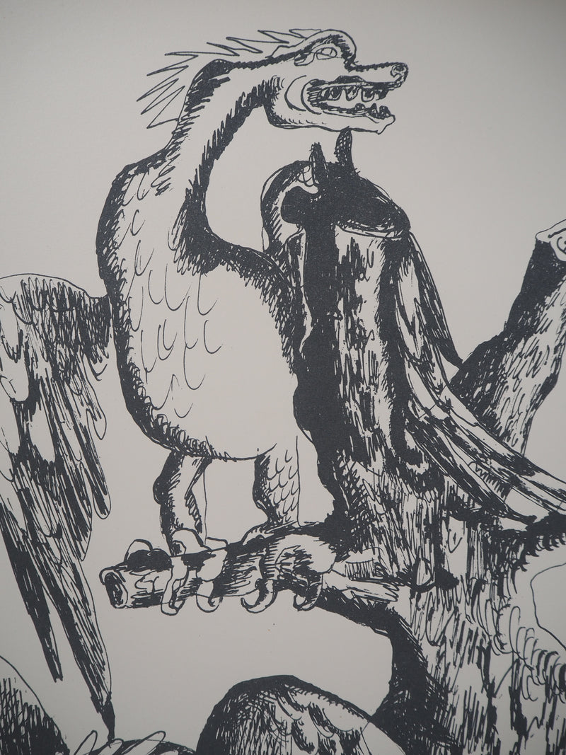 Ossip ZADKINE : Mythologie : Mythologie Hercule et les oiseaux du lac Stymphale, 1960 - Lithographie (détail)