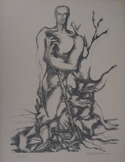 Ossip ZADKINE : Mythologie : Hercule triomphant face à Cerbère, 1960 - Lithographie