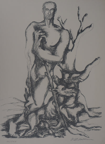 Ossip ZADKINE : Mythologie : Hercule triomphant face à Cerbère, 1960 - Lithographie (détail)