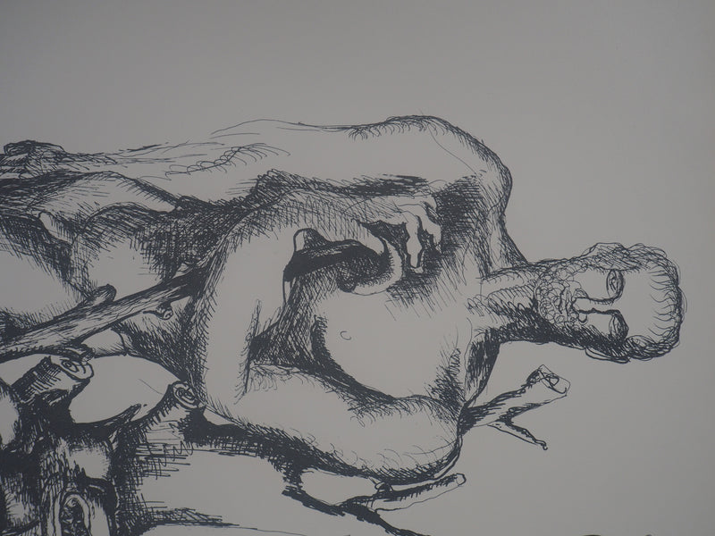 Ossip ZADKINE : Mythologie : Hercule triomphant face à Cerbère, 1960 - Lithographie (détail)