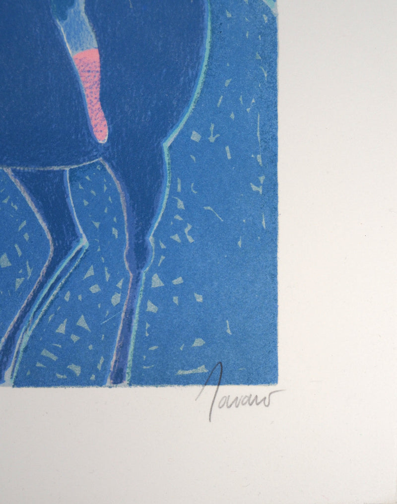 Albert ZAVARO : Cavaliers à la plage : la magie des oiseaux, Lithographie originale (photo de détail 2) - Crédit photo : Galerie Art.Paris