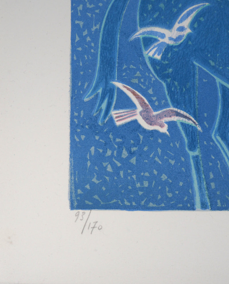 Albert ZAVARO : Cavaliers à la plage : la magie des oiseaux, Lithographie originale (photo de détail 5) - Crédit photo : Galerie Art.Paris