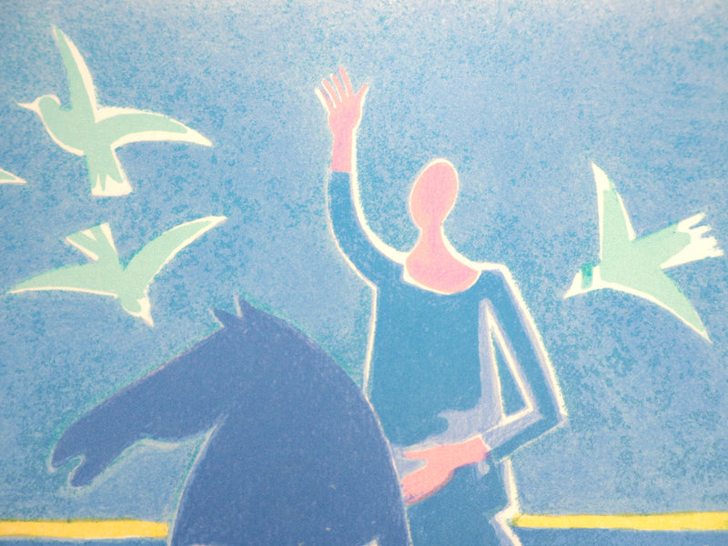 Albert ZAVARO : Cavaliers à la plage : la magie des oiseaux, Lithographie originale (photo de détail 6) - Crédit photo : Galerie Art.Paris