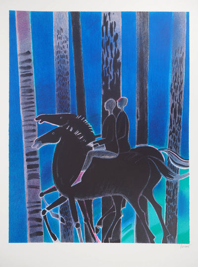 Albert ZAVARO : Chevaux : le contre jour, Lithographie originale (vue générale) - Crédit photo : Galerie Art.Paris