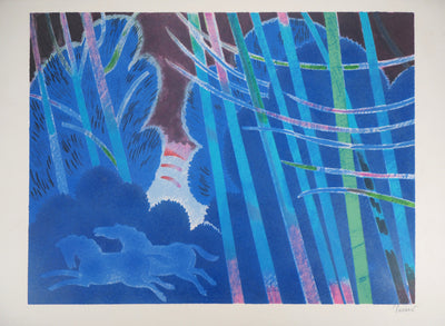 Albert ZAVARO : Chevaux dans un orage, Lithographie originale (vue générale) - Crédit photo : Galerie Art.Paris