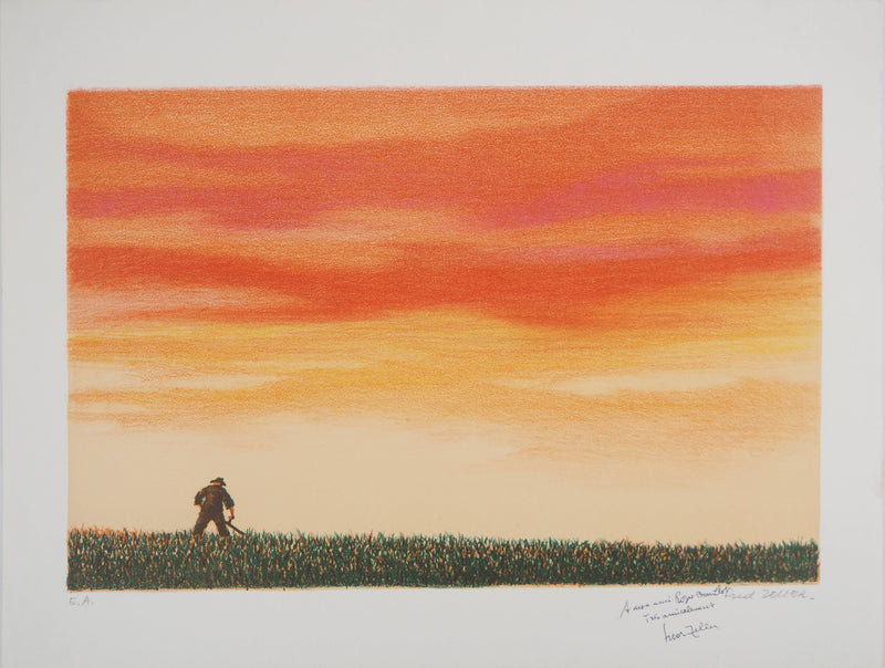 Fred ZELLER : Paysan dans les champs - Lithographie