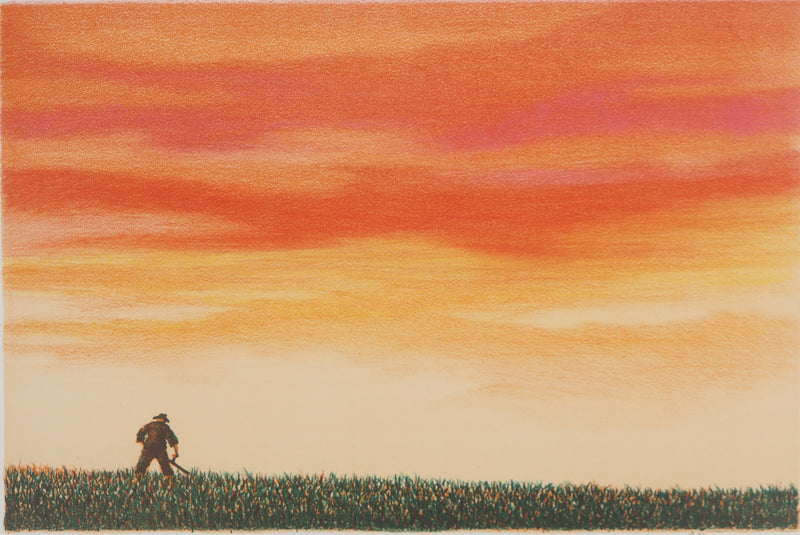Fred ZELLER : Paysan dans les champs - Lithographie (détail)