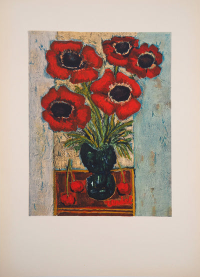 Gabriel ZENDEL : Bouquet de pavots rouges, 1958 - Lithographie
