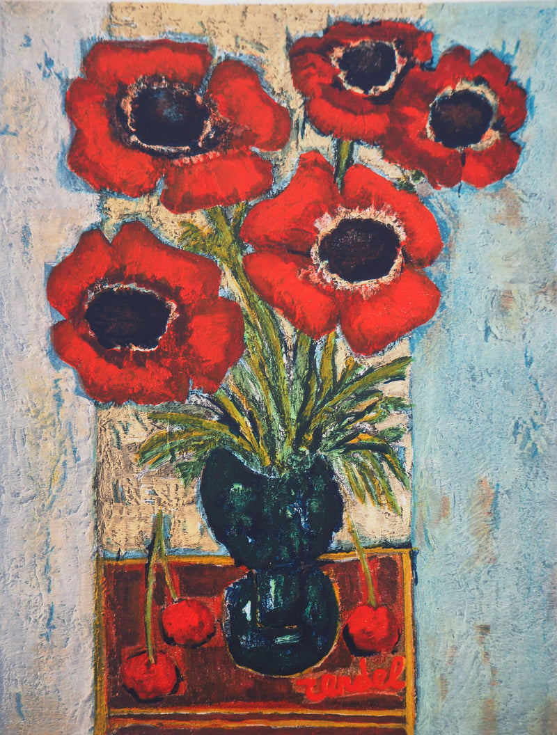 Gabriel ZENDEL : Bouquet de pavots rouges, 1958 - Lithographie (détail)