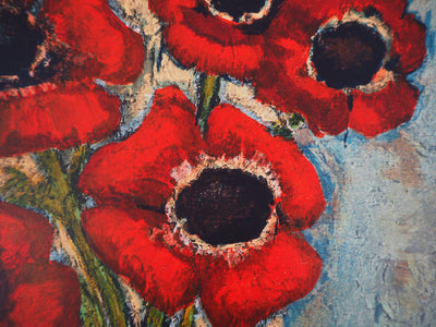 Gabriel ZENDEL : Bouquet de pavots rouges, 1958 - Lithographie (détail)